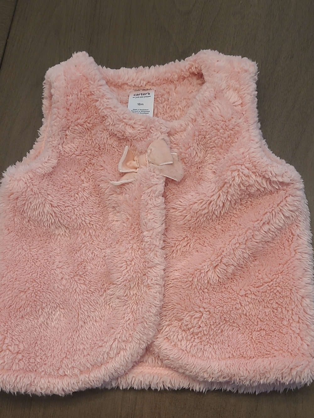 Carter's Light Pink Plush Bow Front Toddler Vest